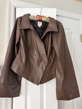 Maeve Chocolate Brown Faux Leather Button-Front Jacket